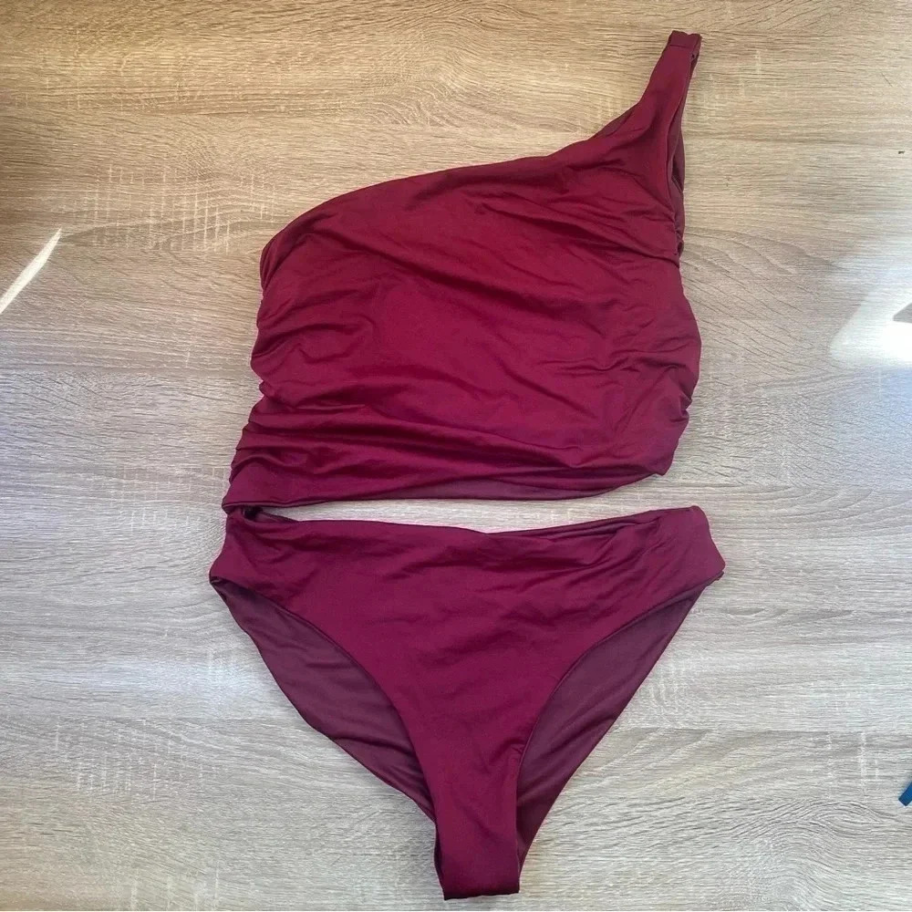 New Agua Bendita Trini One Piece Swimsuit Wine Red Large - Picture 4 of 9